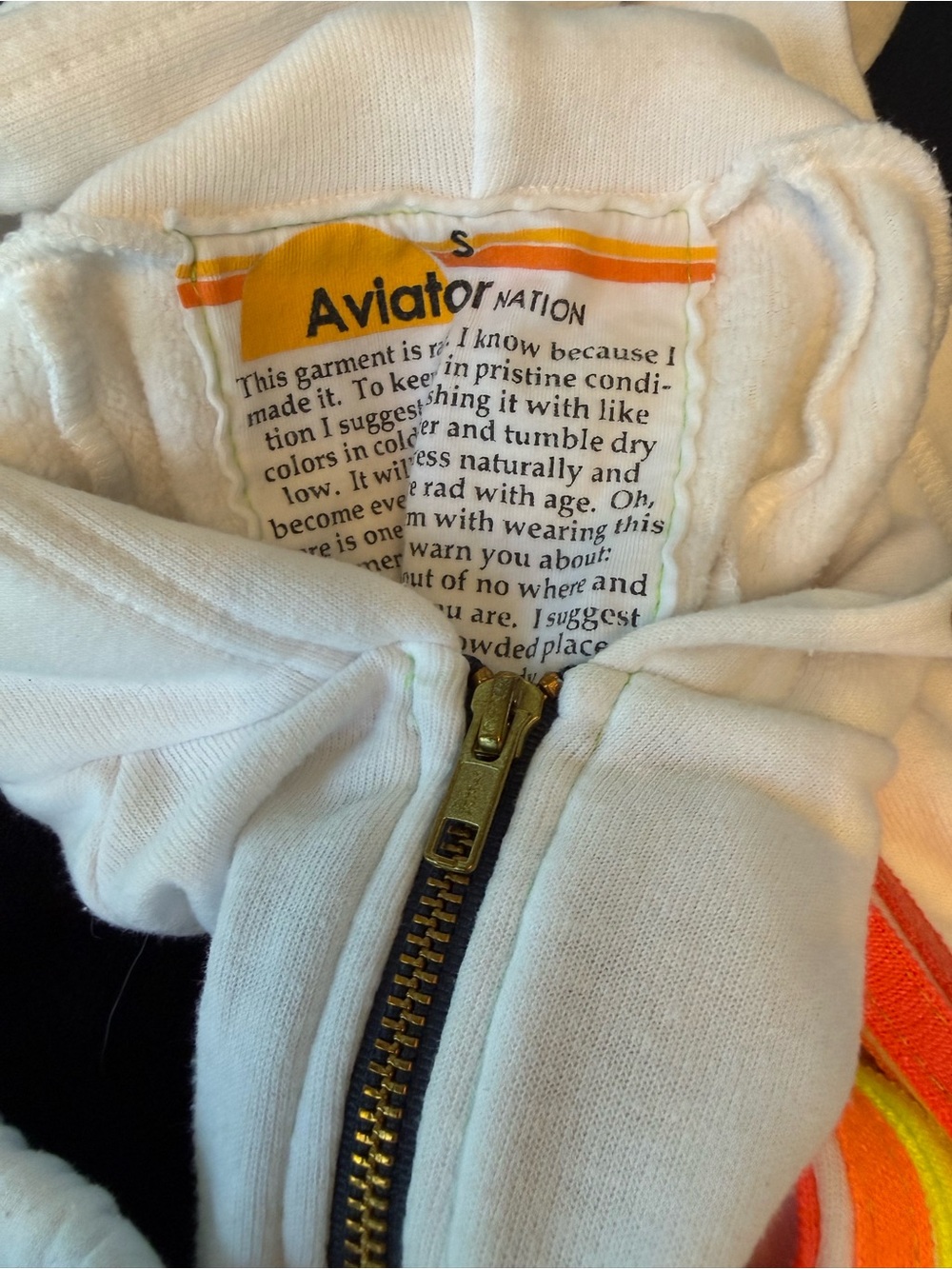 Aviator Nation White/Neon Stripe Set Small Hoodie/Medium Pants - Picture 3 of 4